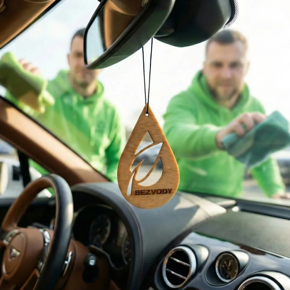 Dřevěná vůně na zpětném zrcátku – příklad realizace