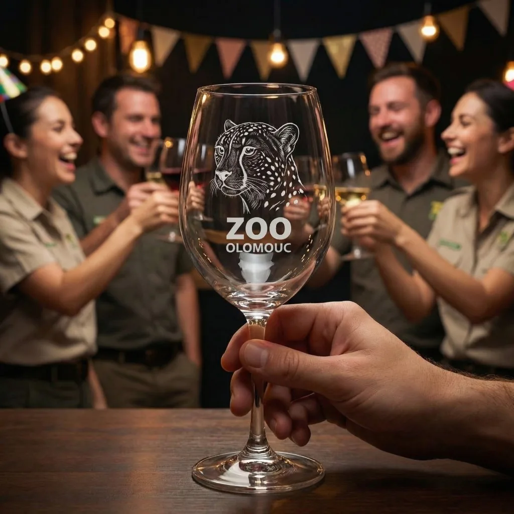 Sklenice na víno Zoo Olomouc – ukázka realizace